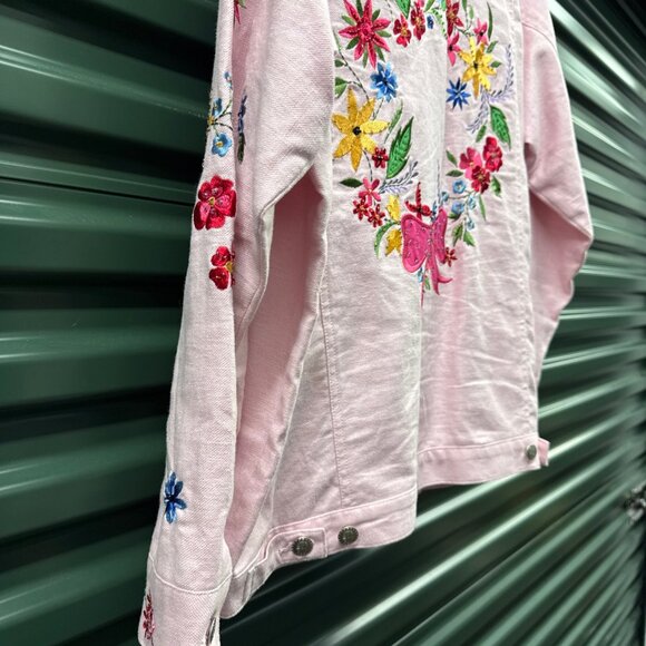 Quacker Factory Pink Linen Blend Embroidered Butterfly & Floral Jacket Sz Medium - Picture 11 of 11